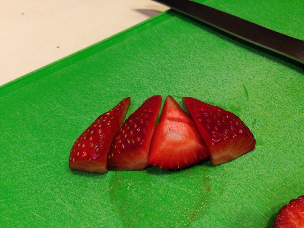 Dice the strawberries and add then to the pitcher.