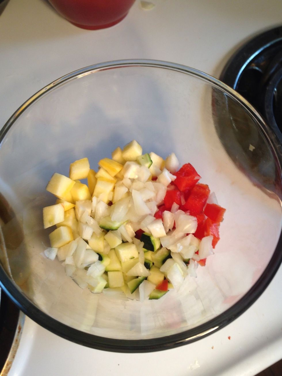 Dice up all vegetables to 1/4" cubes