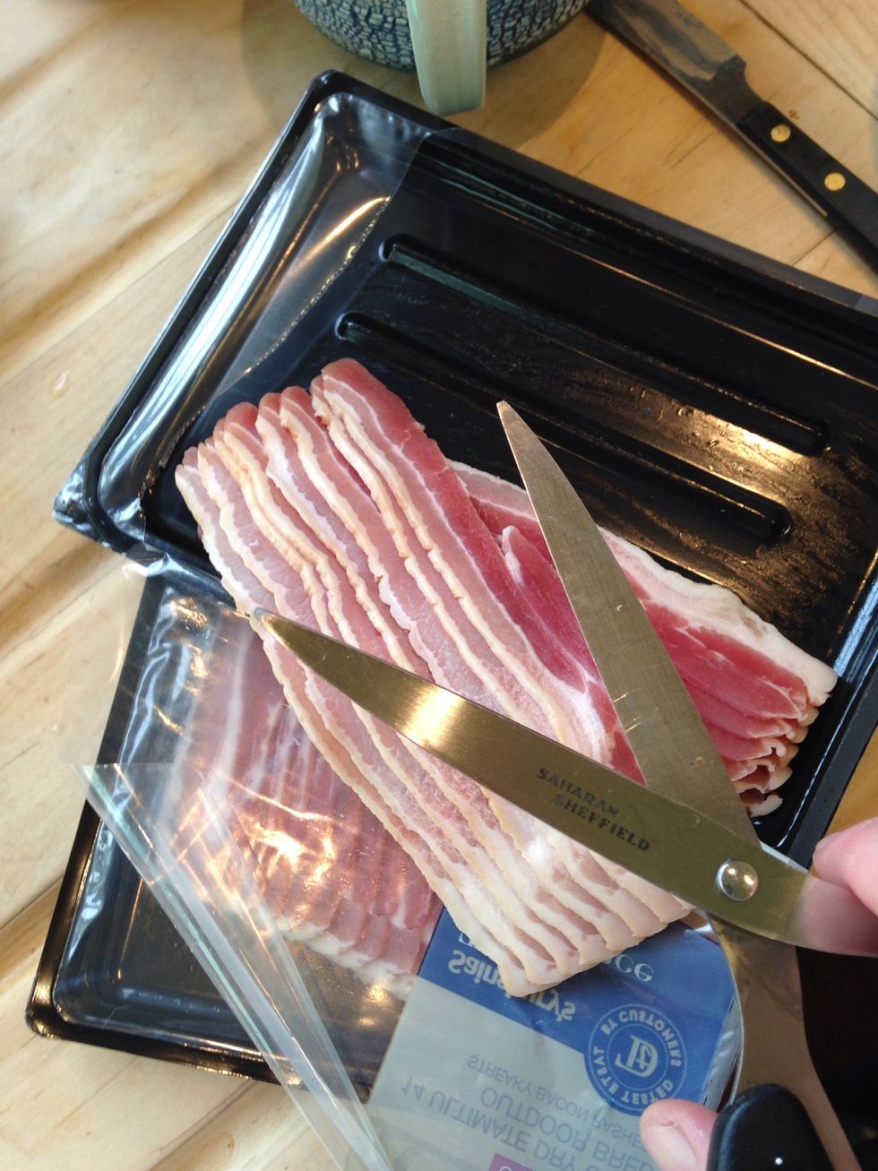 Dice up around 6-12 rashers of streaky bacon (I've used 8)