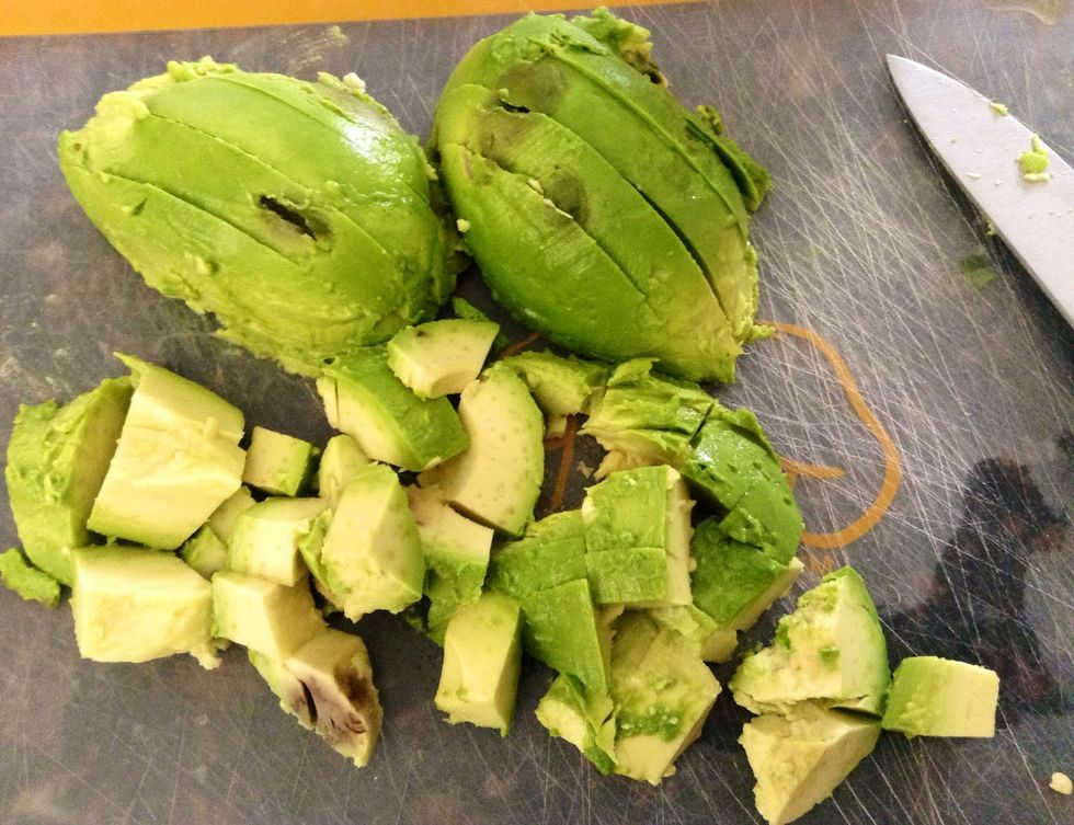 Dice up your two avocado as so.
