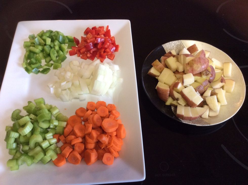 Dice veggies, whatever size you prefer!