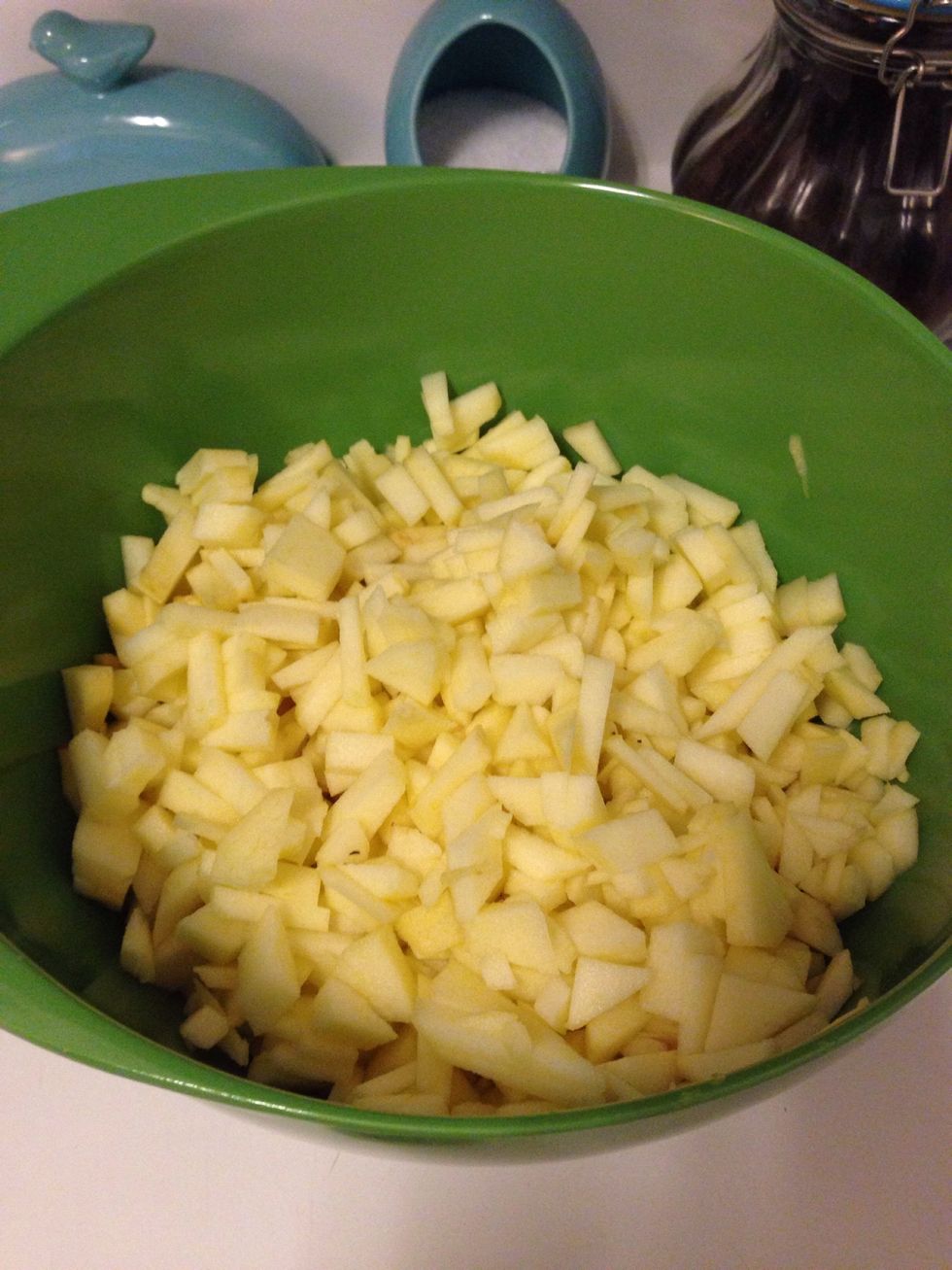 Dice your apples into fairly small and evenly sized pieces and place in a large bowl.