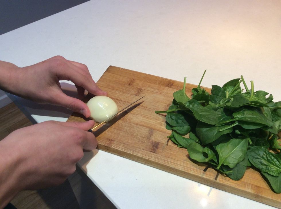 Dice your half onion into thin and even slices