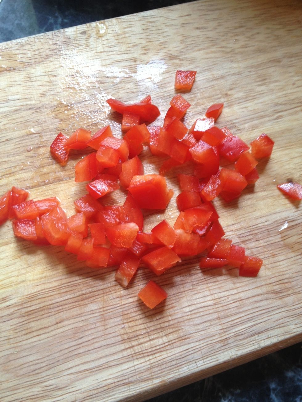 Dice your red peppers. My family doesn't like to eat big pieces of peppers. If your family doesn't mind a chunky sauce, then chop your peppers, don't dice them.\ud83d\ude04