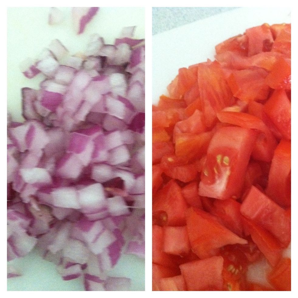 Diced the red onion and tomato
