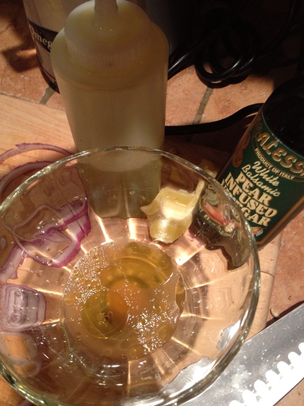 Didn't measure vinegar or evoo but maybe 1/3 cup each