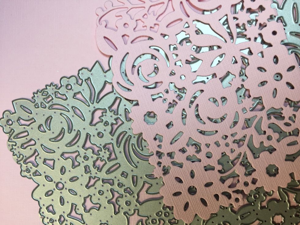 Die cut your lace, one panel will give you enough lace for two bags