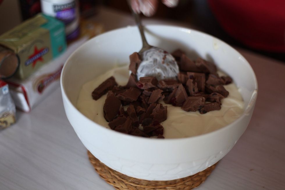 Different spoon I promise! Lol. Add the chocolate chunks.