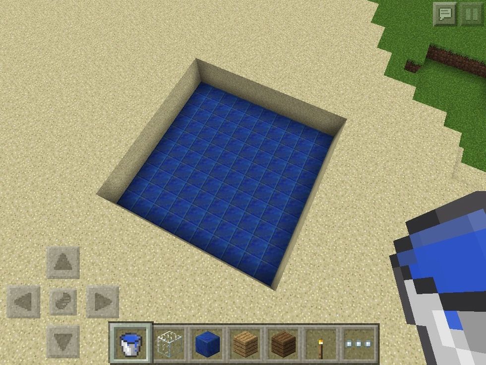 Dig a hole that is 2 blocks deep and a 10 by 10 square