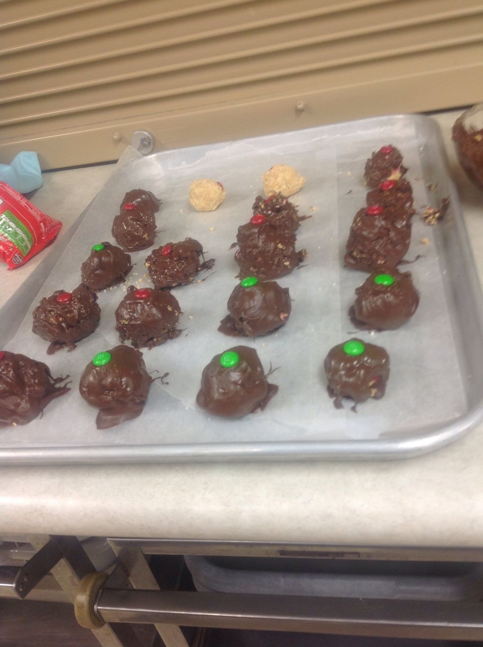 Dip balls in chocolate.