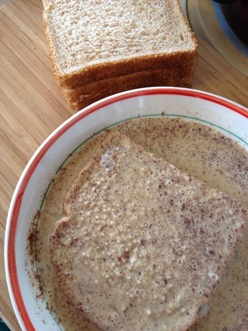 Dip bread into egg mixture. I let it soak for a few seconds.