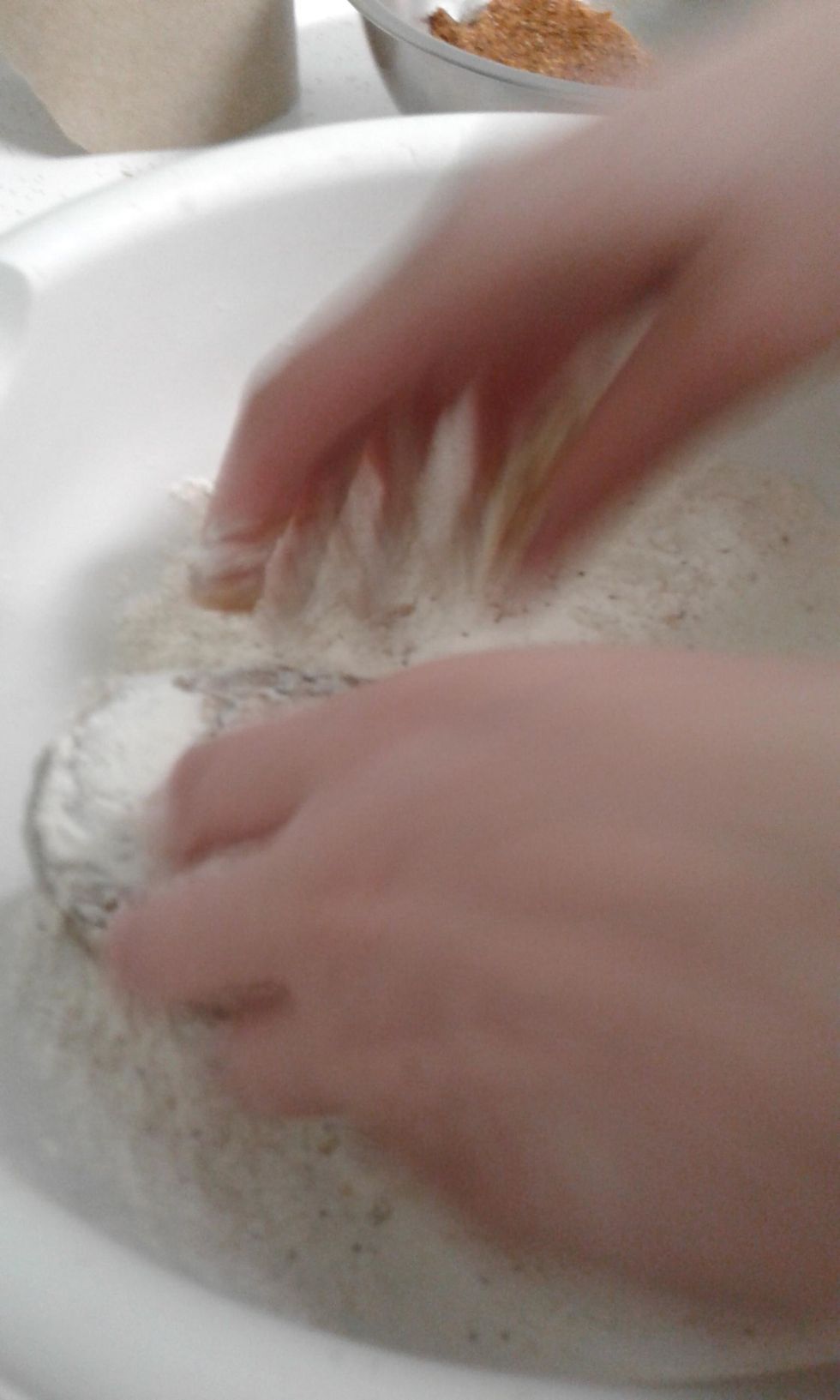 dip chicken in buttermilk mixture-allowing excess to drip back into the bowl. dredge in flour mixture-tap against bowl to shake off excess.
