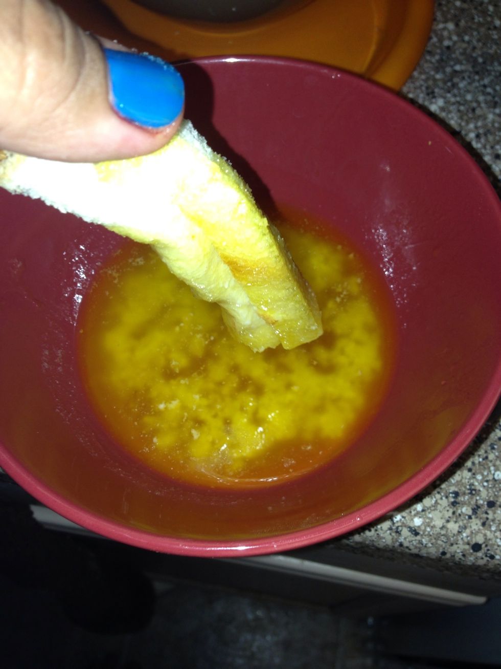 Dip in butter  Do not saturate it to much just a light coat  You can brush it on to if u like