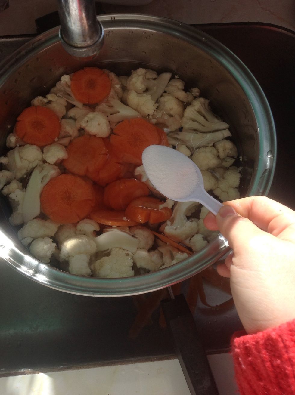 Dip in cool water, add 1 tablespoon salt to help them crunchy. Leave them 20mins