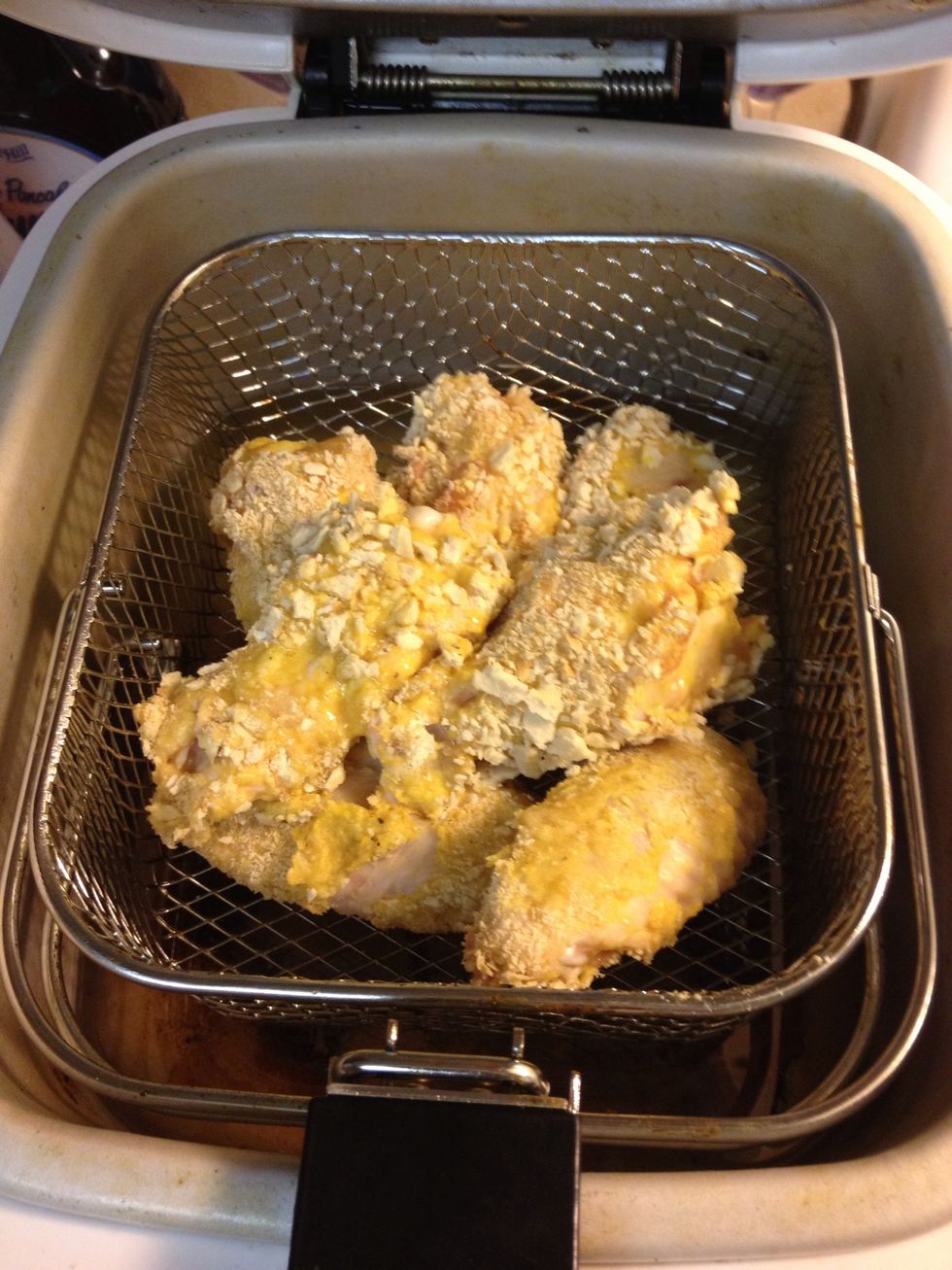 Dip in flour then egg then crackers and fry