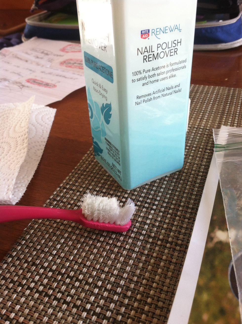 Dip in remover and brush lightly onto skin with thinner part of the brush. Wash brush when done with water and gently scrub off pesky bits that didn't come off.