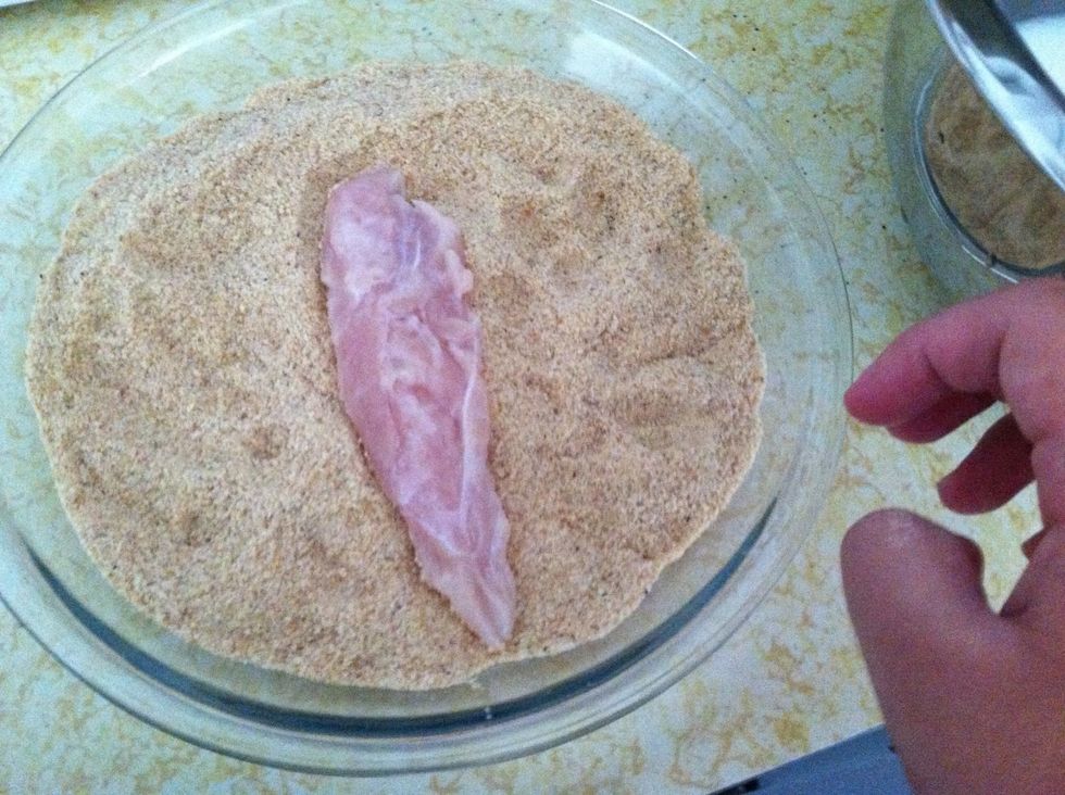 Dip it in the bread crumbs.