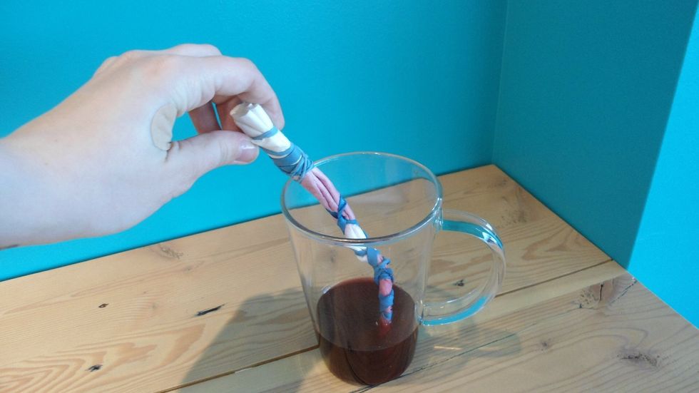 Dip sections of the wrapped filter in your steeped tea.