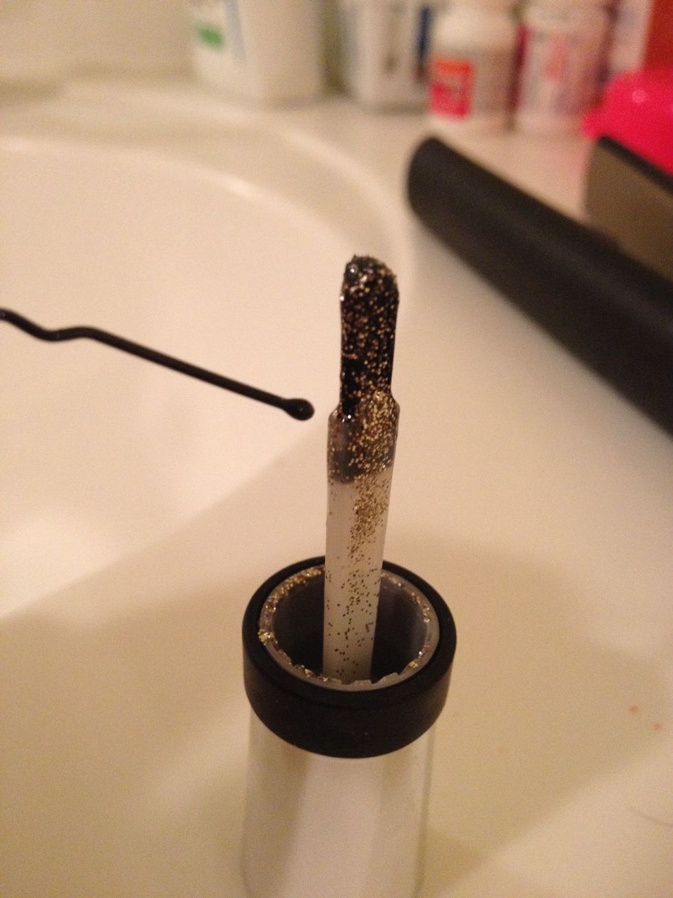 Dip the bobby pin in your golden sparkly polish\u2728