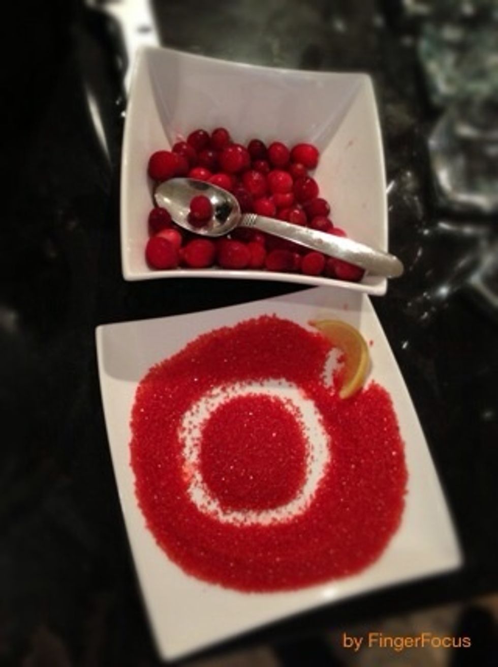 Dip the top of the glass in sugar to create the sugary rim.