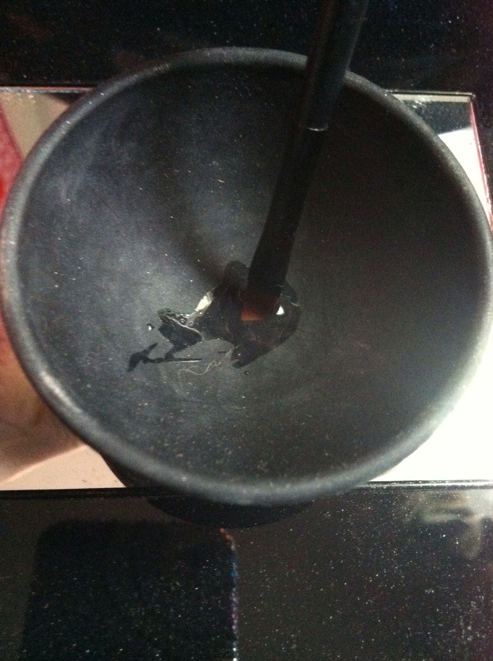 Dip your liner brush into your mixing bowl with clear eyes drop. Wet it- not to much just enough. Then pick your own favorite eyeshadow and brush it side 2 side then apply. Voilah!