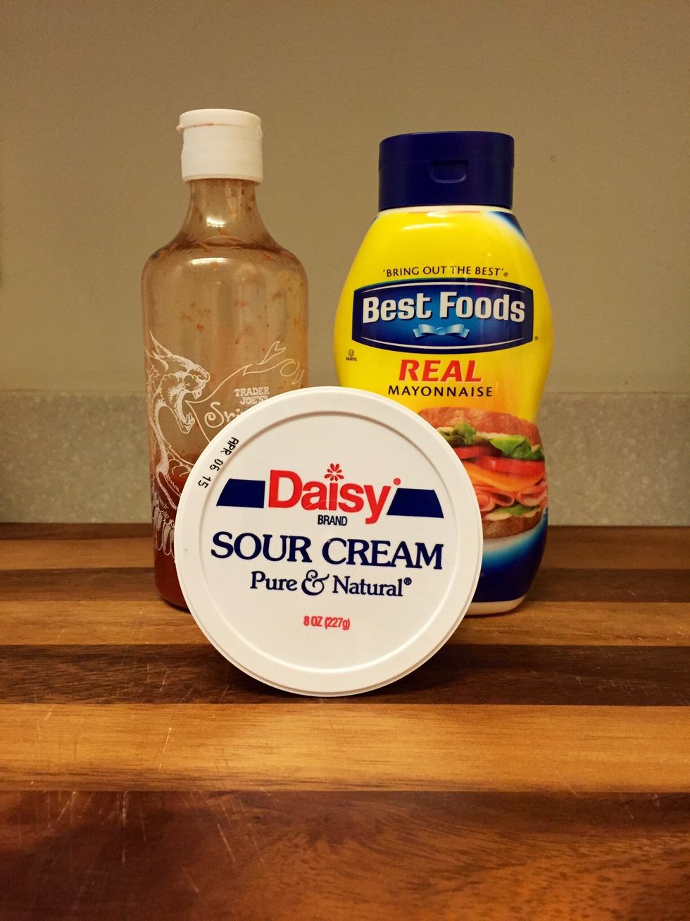 Dipping sauce: Equal parts Sriracha, Mayo and sour cream