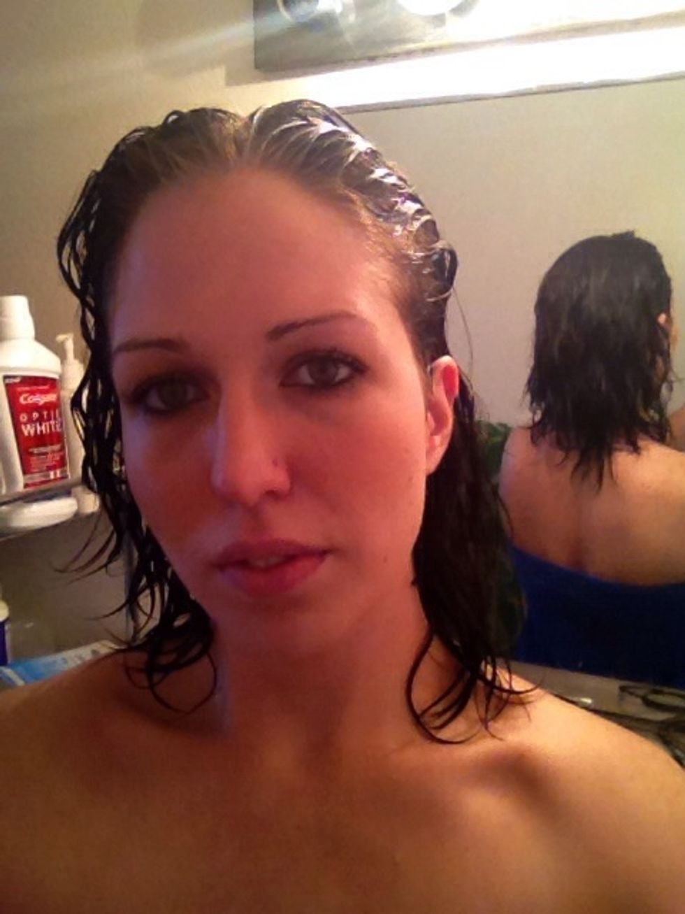 Directions called for rinsing hair with warm water and supposedly it is easier to apply henna to damp hair...according to internet forums, at least...it was a messy procedure.