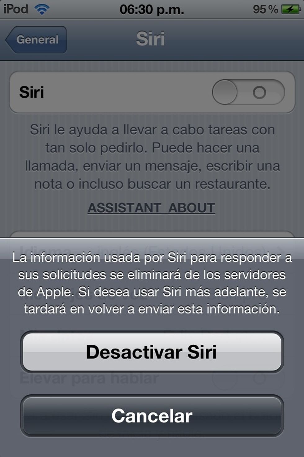 Disable siri. Settings > General > Siri