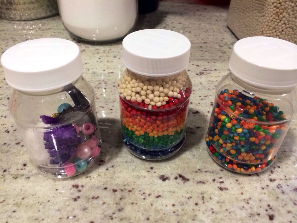 Discovery bottles are any kind of bottle (water, pumping bottles) filled with items to capture visual and auditory interest.