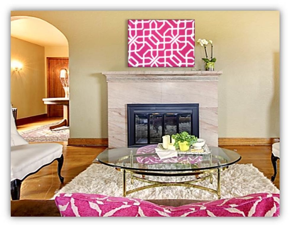 Display your Frame Wrap in any room of your home or office. Removes easily for convenient storage. Swap your style, any time. See the gallery of 150 in-room designs at www.frame-wraps.com