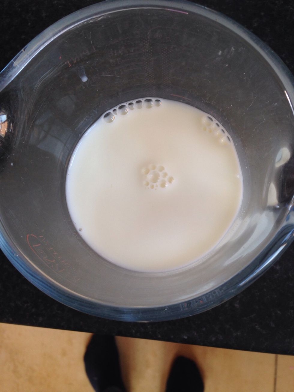 Dissolve the bicarbonate of soda in the milk the add the egg.