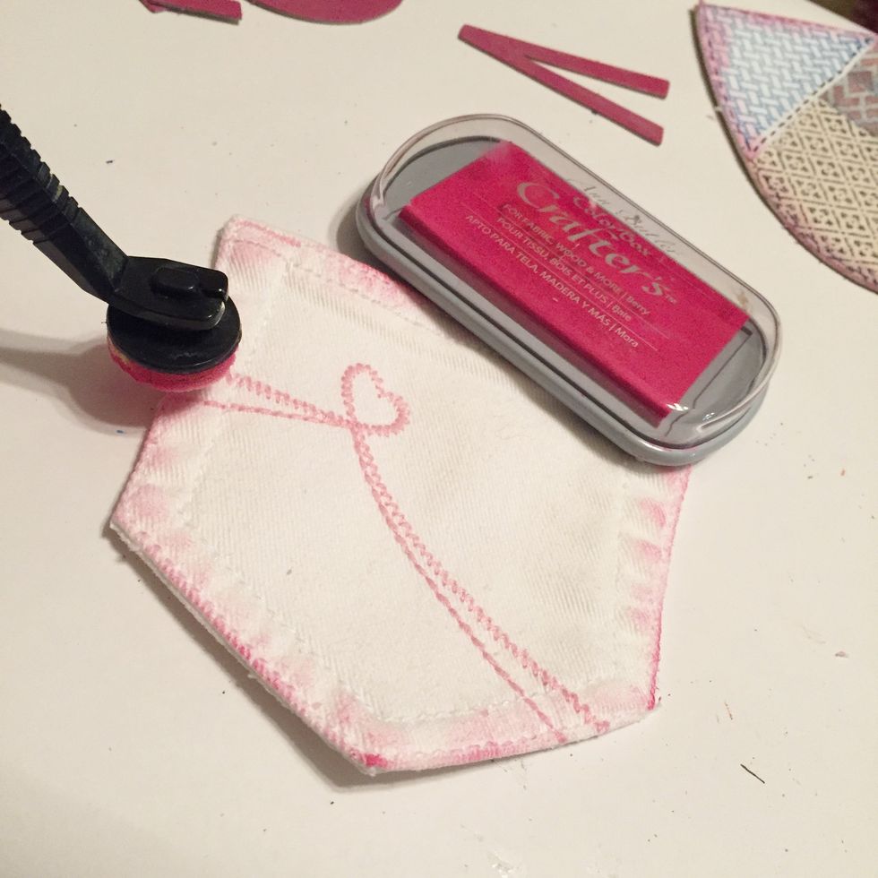 distress edges of pocket using Berry Ink applied using Stylus & Tips; heat set.