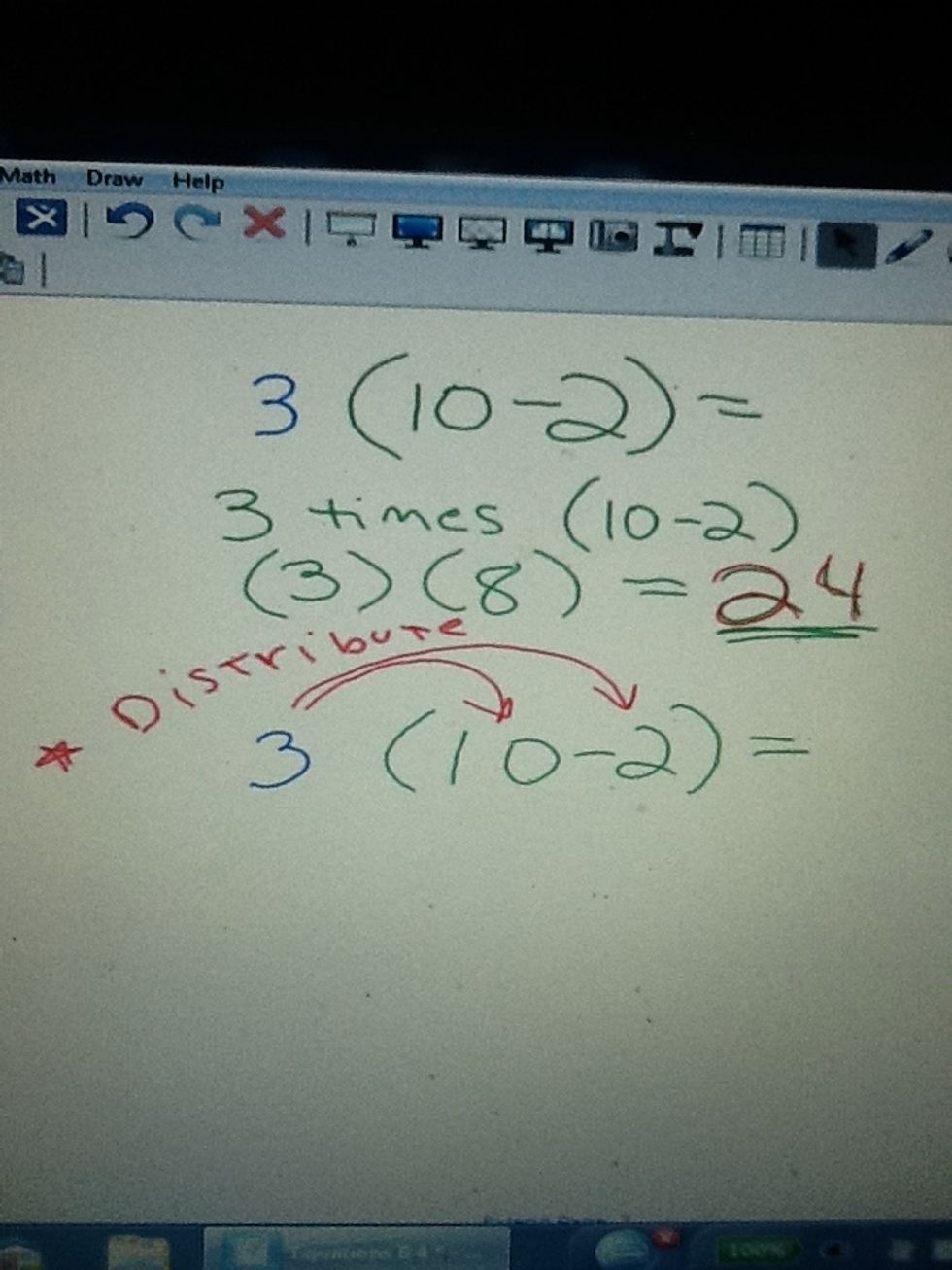 Distribute 3 times 10 and 3 times - 2.