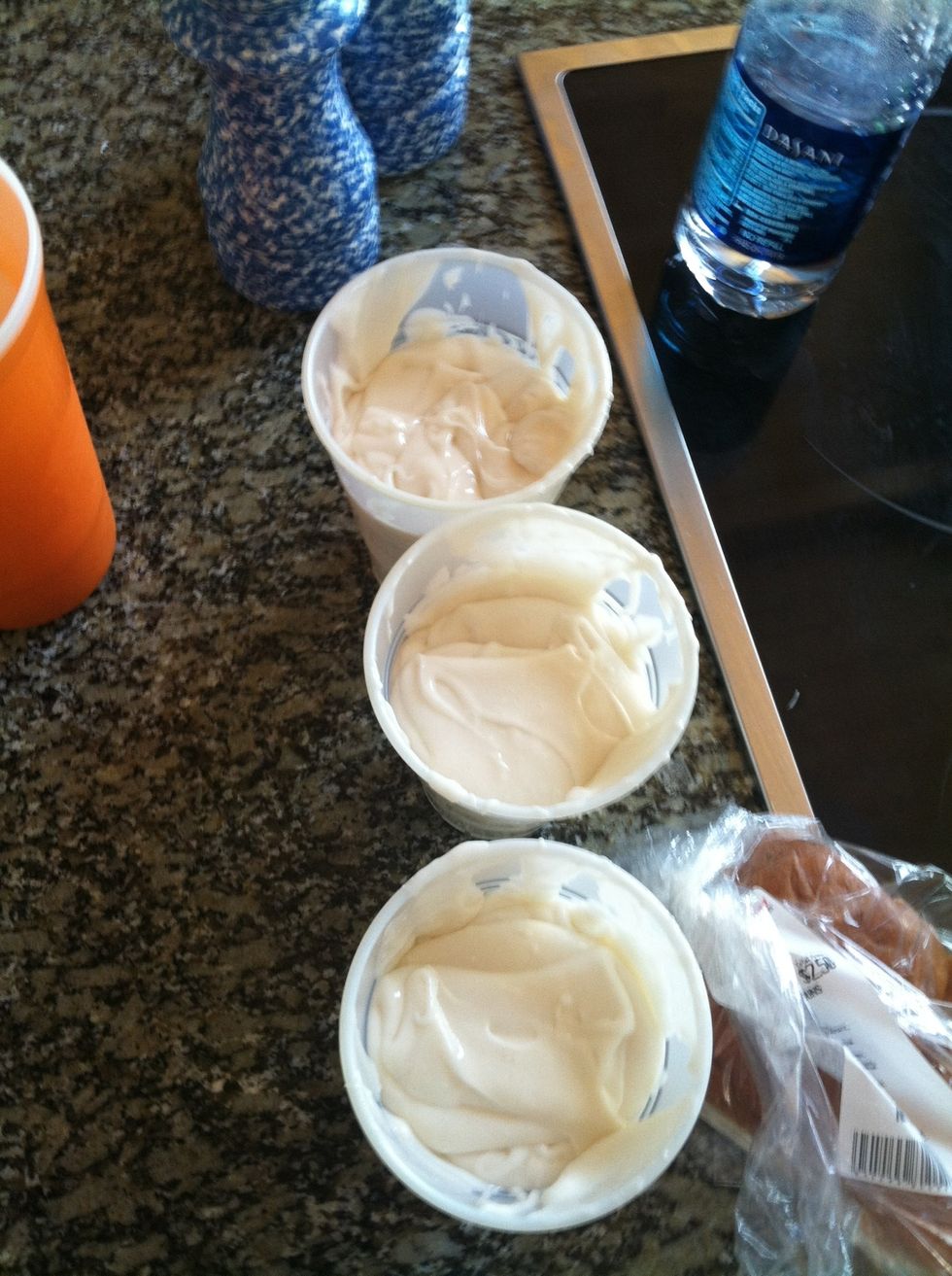 Distribute batter into 3 cups!