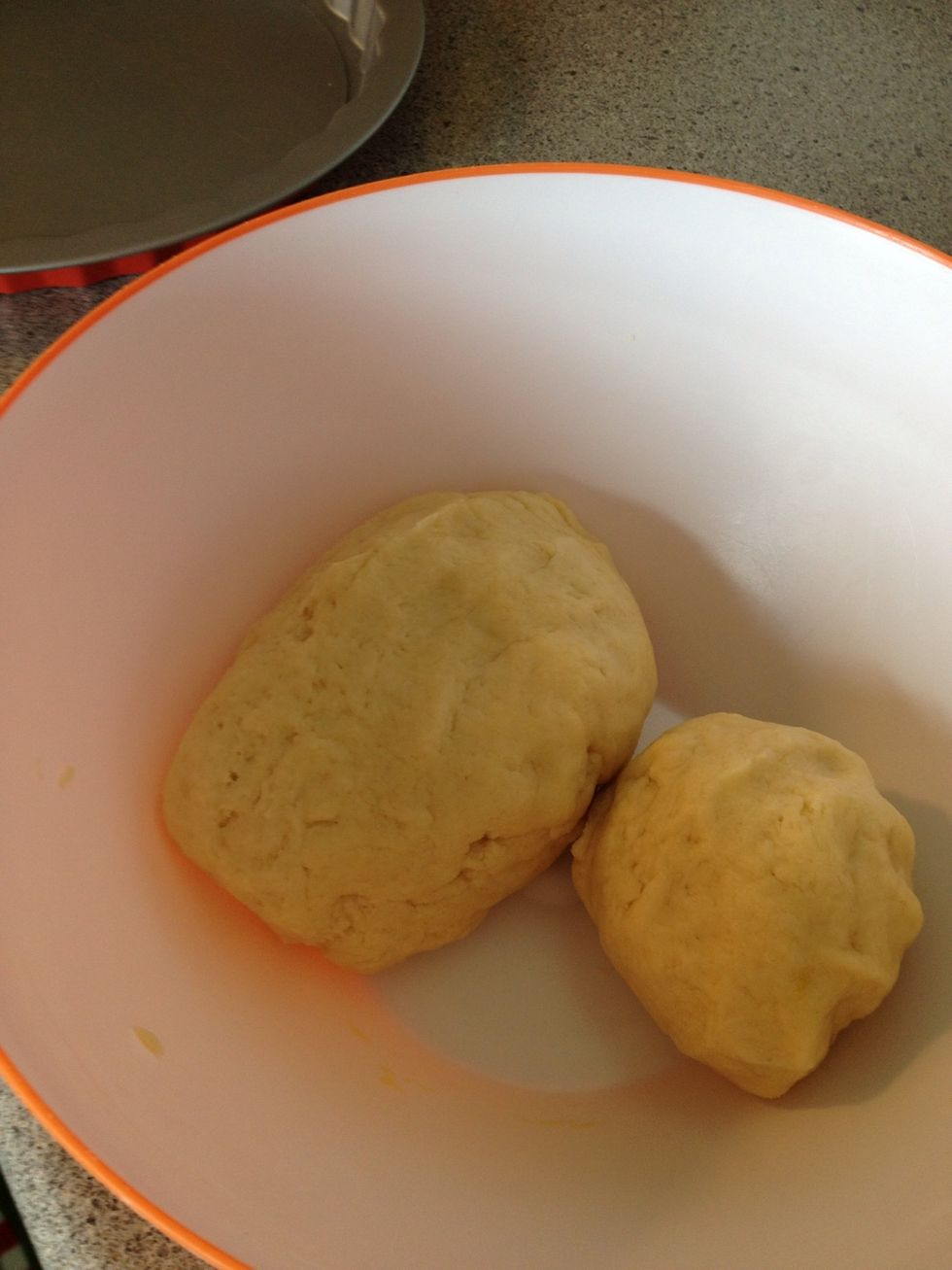 Divid it for 3/4 and 1/4 or less than 1/4 cus igot some left from the dough but I used it as fruit tart :))