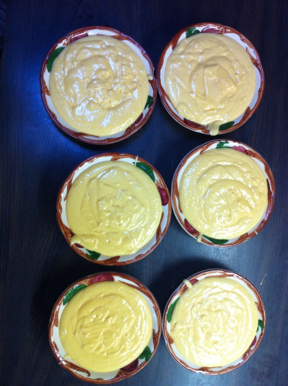 Divide cake batter evenly into 6 bowls. I used about 1.5-2 cups of batter per bowl.