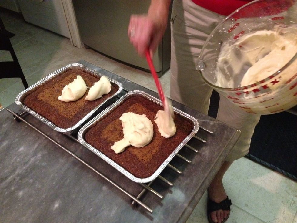 Divide icing between both cakes and....