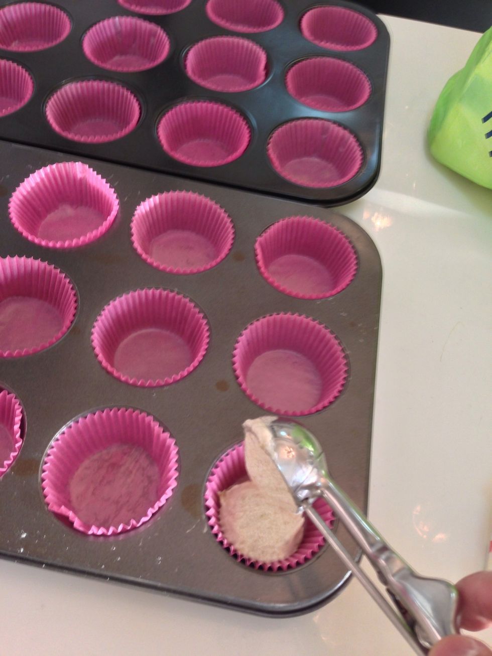 Divide into cupcake liners and bake for 350F for 15-18 minutes or until a skewer comes out clean