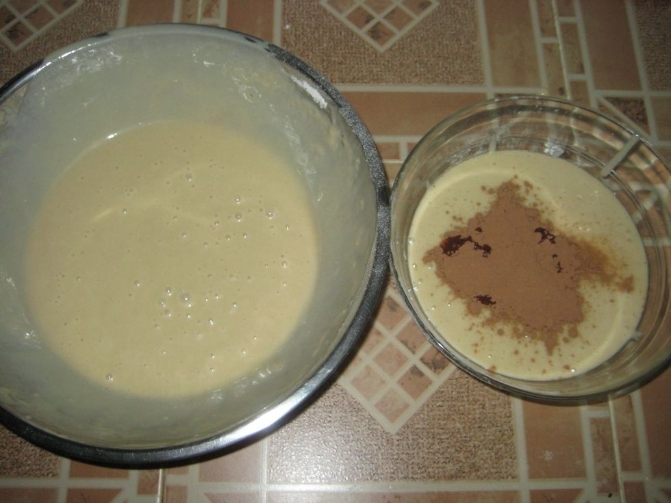 Divide into two and add 2 tbsp cocoa powder into one.