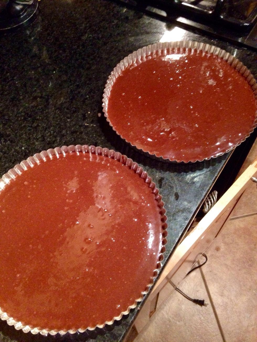 Divide the brownie mix equally into two pans then bake for 10-12 minutes.