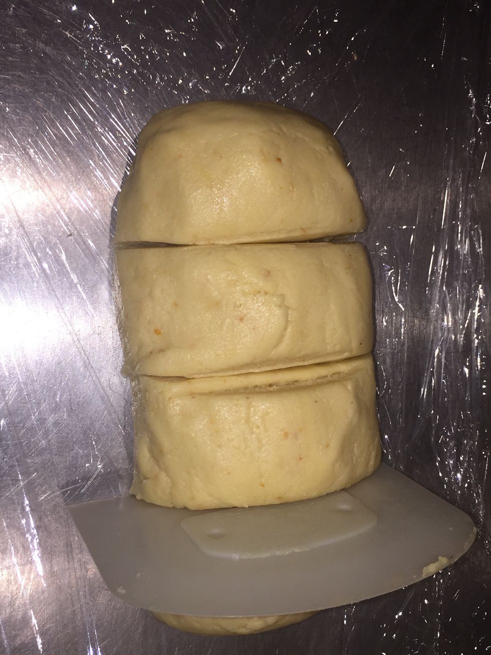 Divide the dough into 3 or 4 and make cylinders wrap and refrigerate