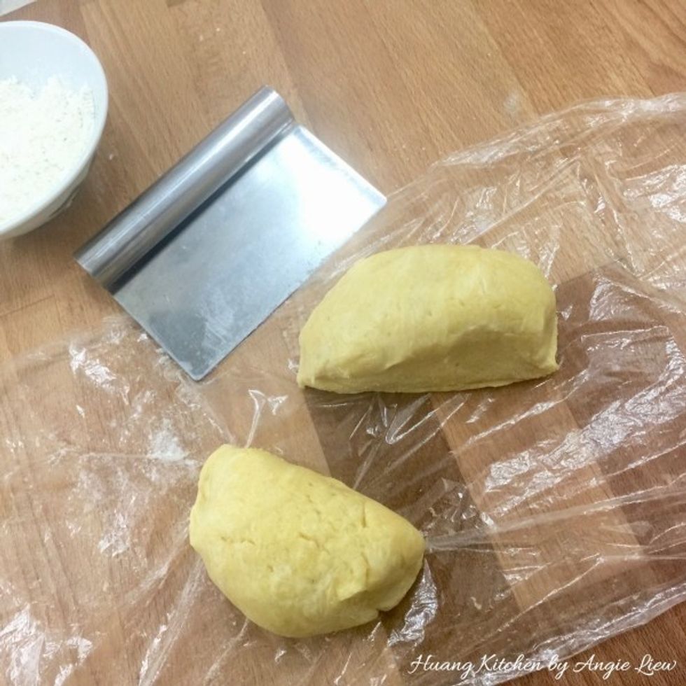 Divide the dough pastry in half for easier handling.