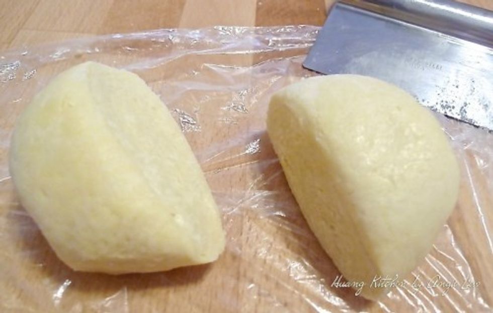 Divide the dough pastry in half for easier handling.