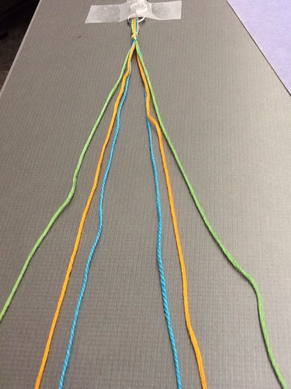 Divide the thread evenly with three colours on each side. Make sure the colours are in the same order for both sides - as if it was mirrored.