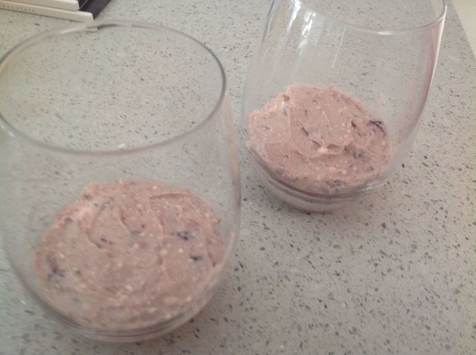 Divided the ricotta mixture between two glass serving bowls.