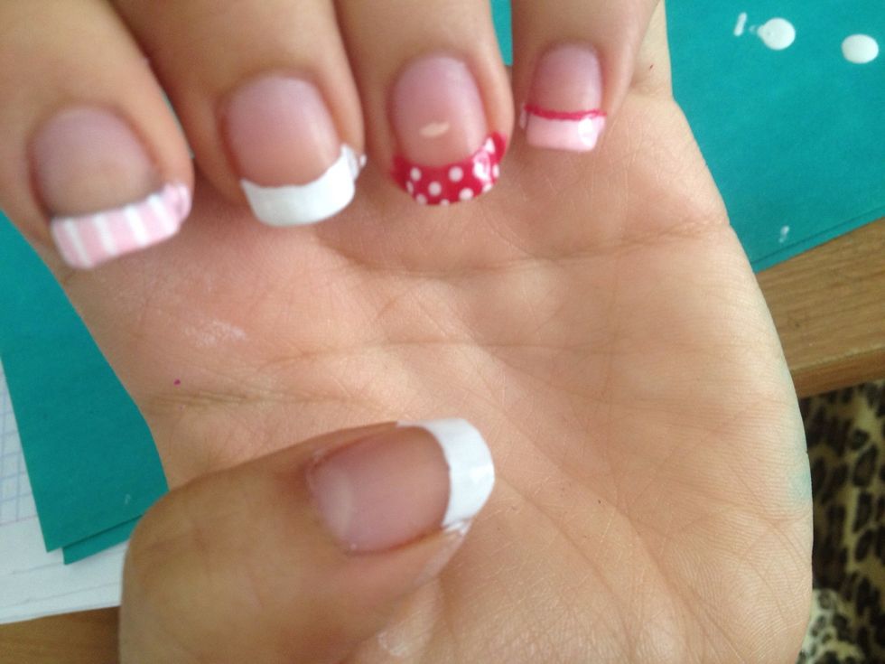 Do a line between the light pink and your nail