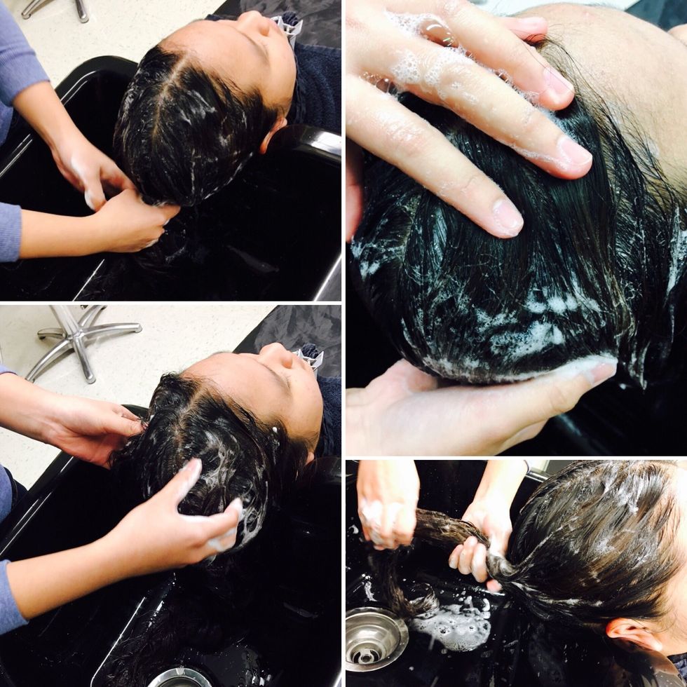 Do it in circular motion. Make sure to put other hand on the top of the head