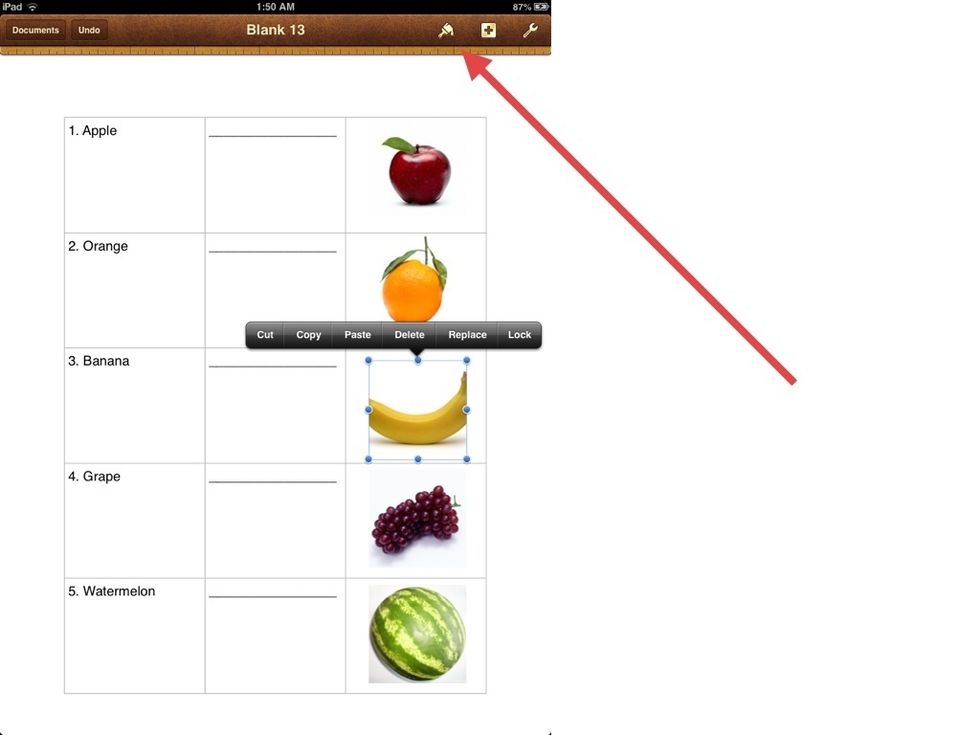 Do it to every picture. OOPS! Our banana picture got chopped off. Just select it and tap the GOLDEN PAINTBRUSH.