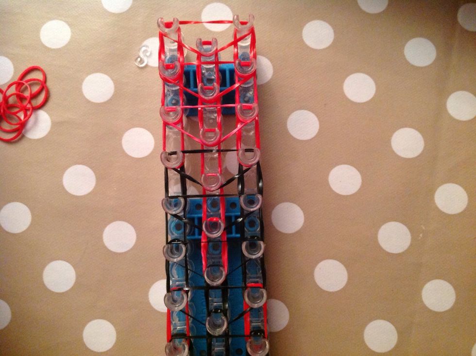 Do red triangles the rest of the way. Always using one bands.