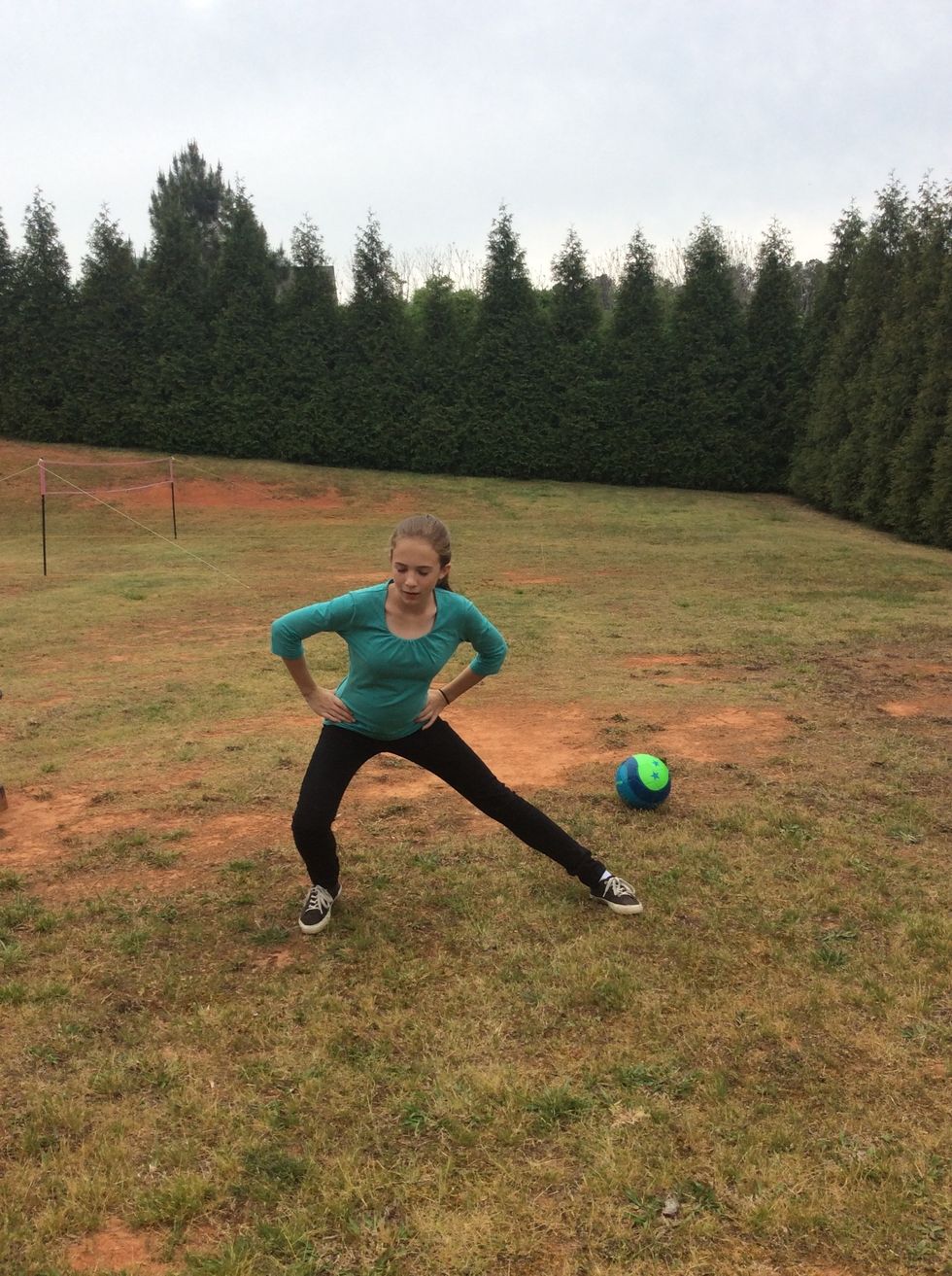 Do side lunges on both sides all the way down on both legs. Sorry i blinked